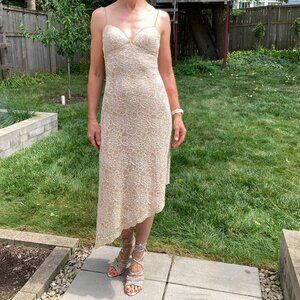 Beige lace asymmetrical dress, fits like 2/4